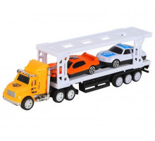 Машина AUTODRIVE Автовоз 20см фрикционный, желтый, 2 машинки 7см, в/к 22*4*7,5 см