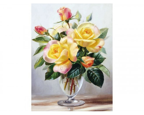 Алмазная мозаика 15х20 ЧАЙНЫЕ РОЗЫ (20 цветов)