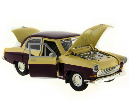 Машина АВТОПАНОРАМА ГАЗ-21 Волга 1/24 в/к  26*12*11см, желто-бордовая