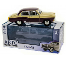 Машина "АВТОПАНОРАМА" ГАЗ-21 "Волга" 1/24 в/к  26*12*11см, желто-бордовая