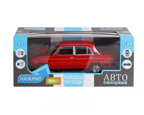 Машина АВТОПАНОРАМА ВАЗ 2106, 1/22, красный, инерция, в/к 24,5*12,5*10,5 см