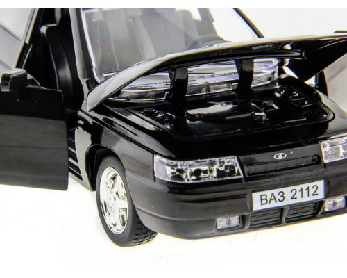 Машина АВТОПАНОРАМА ВАЗ 2112 черная,1/22, инерция, Pull Bаck механизм, в/к 10*12*22 cм