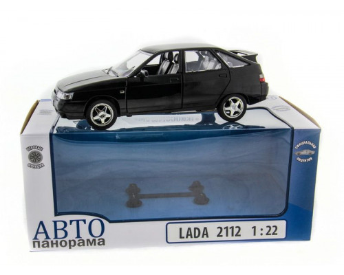 Машина АВТОПАНОРАМА ВАЗ 2112 черная,1/22, инерция, Pull Bаck механизм, в/к 10*12*22 cм