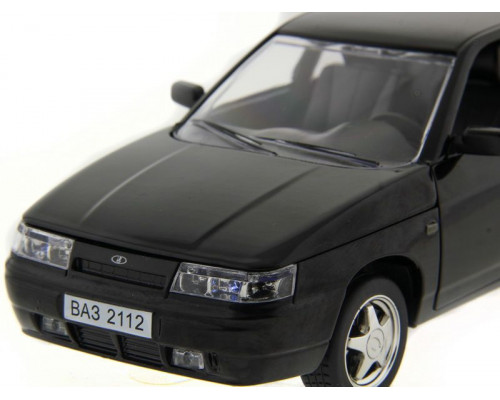 Машина АВТОПАНОРАМА ВАЗ 2112 черная,1/22, инерция, Pull Bаck механизм, в/к 10*12*22 cм