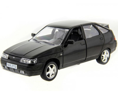 Машина АВТОПАНОРАМА ВАЗ 2112 черная,1/22, инерция, Pull Bаck механизм, в/к 10*12*22 cм