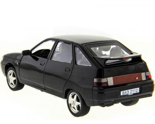 Машина АВТОПАНОРАМА ВАЗ 2112 черная,1/22, инерция, Pull Bаck механизм, в/к 10*12*22 cм