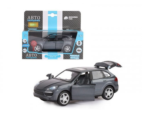 Машина АВТОПАНОРАМА Porsche Cayenne S, серый, 1/32, свет, звук, инерция, в/к 17,5*13,5*9 см