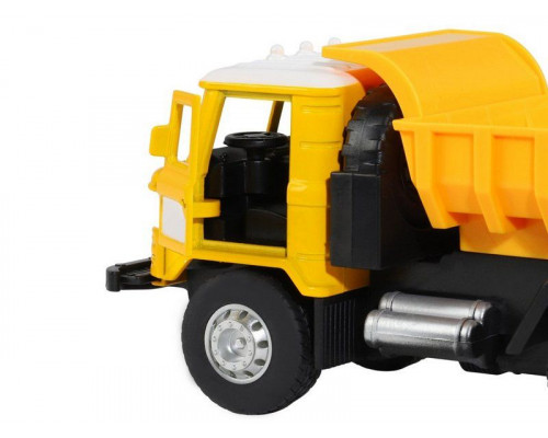 Машина АВТОПАНОРАМА Грузовик, 1/32, желтый, откр. двери, свет, звук, инерция, в/к 24*8*10 см