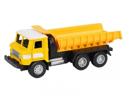 Машина АВТОПАНОРАМА Грузовик, 1/32, желтый, откр. двери, свет, звук, инерция, в/к 24*8*10 см