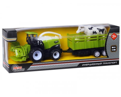 Комбайн AUTODRIVE инерционный, с прицепом и коровой, в/к 26*6,5*8,8 см