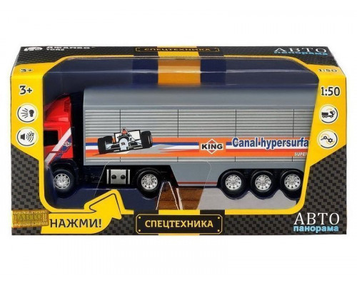 Машина АВТОПАНОРАМА Volvo, красный, 1/50, свет, звук, в/к 28*14*10 см
