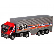 Машина "АВТОПАНОРАМА" Volvo, красный, 1/50, свет, звук, в/к 28*14*10 см