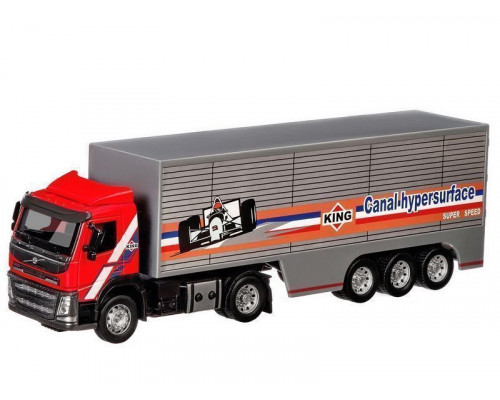 Машина АВТОПАНОРАМА Volvo, красный, 1/50, свет, звук, в/к 28*14*10 см