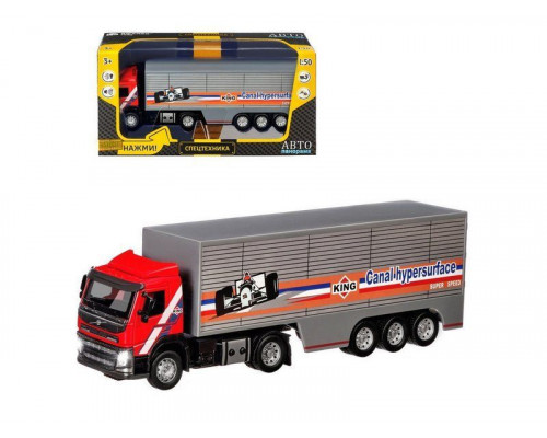 Машина АВТОПАНОРАМА Volvo, красный, 1/50, свет, звук, в/к 28*14*10 см