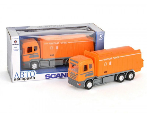 Машина АВТОПАНОРАМА SCANIA (мусоровоз) 1/40 инерц., в/к 28*14*12