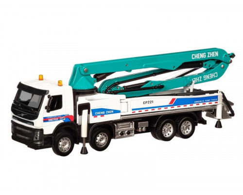 Машина АВТОПАНОРАМА Volvo бетононасос, белый, 1/50, свет, звук, в/к 28*14*10 см