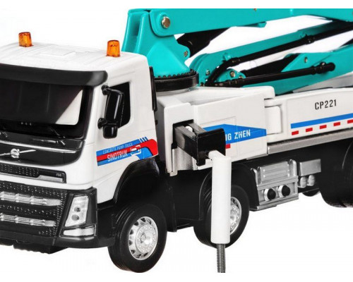 Машина АВТОПАНОРАМА Volvo бетононасос, белый, 1/50, свет, звук, в/к 28*14*10 см