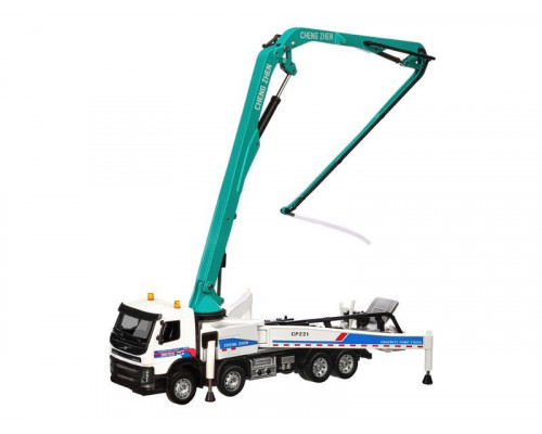 Машина АВТОПАНОРАМА Volvo бетононасос, белый, 1/50, свет, звук, в/к 28*14*10 см