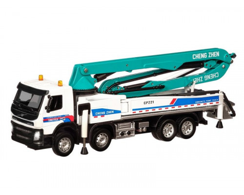 Машина АВТОПАНОРАМА Volvo бетононасос, белый, 1/50, свет, звук, в/к 28*14*10 см