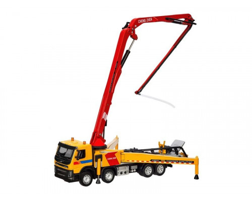 Машина АВТОПАНОРАМА Volvo бетононасос, желтый, 1/50, свет, звук, в/к 28*14*10 см