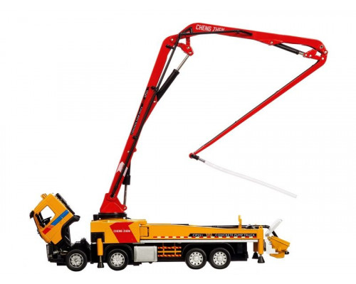 Машина АВТОПАНОРАМА Volvo бетононасос, желтый, 1/50, свет, звук, в/к 28*14*10 см