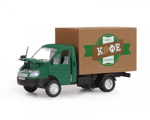 Машина АВТОПАНОРАМА ГАЗель-бизнес Кофе, зеленый, 1/28, свет, звук, в/к 24*14*12