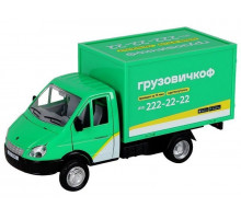 Машина "АВТОПАНОРАМА" ГАЗель-бизнес "Грузовичкоф", 1/28, зеленый, свет, звук, в/к 24*14*12 см