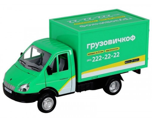 Машина АВТОПАНОРАМА ГАЗель-бизнес Грузовичкоф, 1/28, зеленый, свет, звук, в/к 24*14*12 см