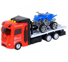 Машина AUTODRIVE Автовоз фрикционный красный, со светом и звуком + квадроцикл, в/к 23,5*7*11 см