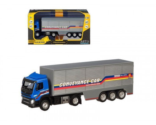 Машина АВТОПАНОРАМА Volvo, синий, 1/50, свет, звук, в/к 28*14*10 см