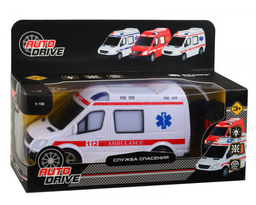 Радиоуправляемая машина AUTODRIVE Скорая помощь, 1/18, белый, 27MHz, свет, в/к, 28*11*19,2см