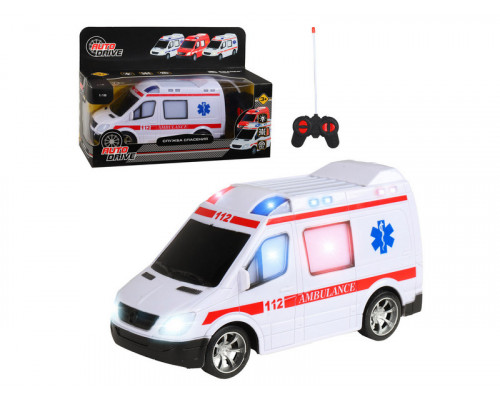 Радиоуправляемая машина AUTODRIVE Скорая помощь, 1/18, белый, 27MHz, свет, в/к, 28*11*19,2см