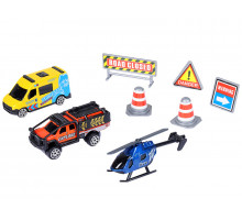 Набор металлических машинок AUTODRIVE JB0403983, Городская техника 3шт с дорожными знаками