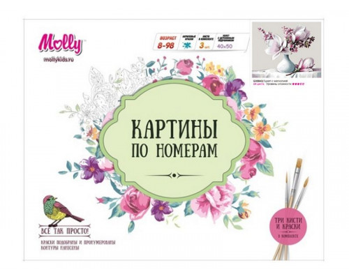 Картина по номерам 40х50 БУКЕТ С МАГНОЛИЕЙ (24 цвета)