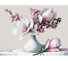 Картина по номерам 40х50 БУКЕТ С МАГНОЛИЕЙ (24 цвета)