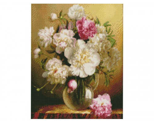 Алмазная мозаика с нанесенной рамкой 40х50 БУКЕТ ПИОНОВ (35 цветов)