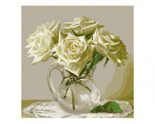 Картина по номерам 30х30 Бузин. Пять белых роз (20 цветов)