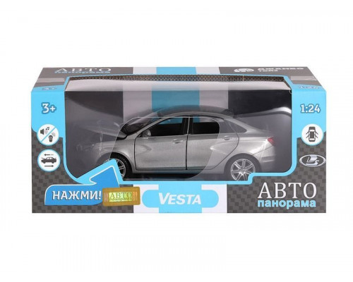 Машина АВТОПАНОРАМА LADA VESTA седан, 1/24,  серый, свет. звук. эффекты, в/к 24,5*12,5*10,5 см
