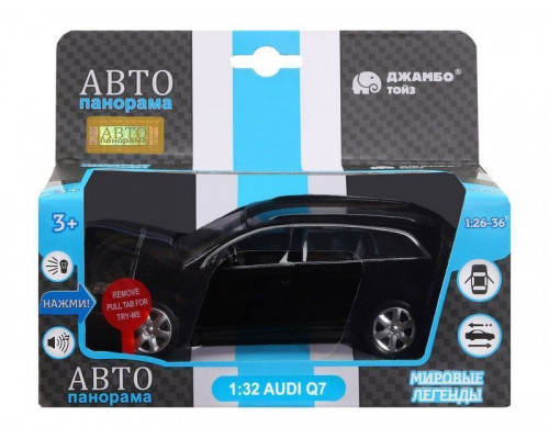 Машина АВТОПАНОРАМА Audi Q7, черный, 1/32, свет, звук, инерция, в/к 17,5*13,5*9 см