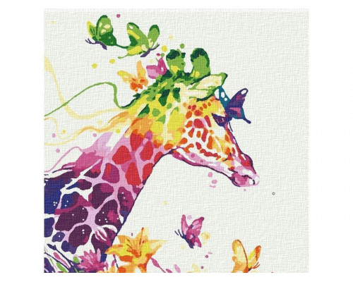 Картина по номерам 30Х30 РАДУЖНЫЙ ЖИРАФ (18 цветов)