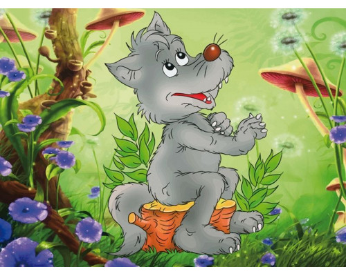 Алмазная мозаика 15х20 Волчонок на пеньке (19 цветов)