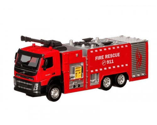 Машина АВТОПАНОРАМА Volvo пожарная машина, красный, 1/50, свет, звук, в/к 28*14*10 см