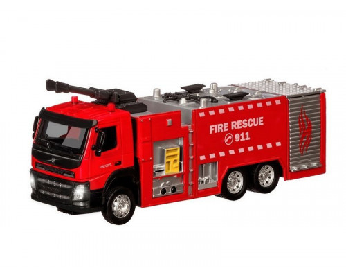 Машина АВТОПАНОРАМА Volvo пожарная машина, красный, 1/50, свет, звук, в/к 28*14*10 см