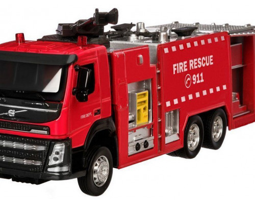 Машина АВТОПАНОРАМА Volvo пожарная машина, красный, 1/50, свет, звук, в/к 28*14*10 см