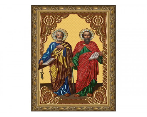 Алмазная 5D мозаика с нанесенной рамкой 20х30 СВЯТЫЕ АПОСТОЛЫ ПЕТР И ПАВЕЛ (12 цветов)