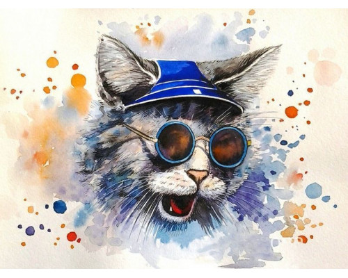 Картина по номерам с цветной схемой на холсте 30х40 Кот-рокер (19 цветов)