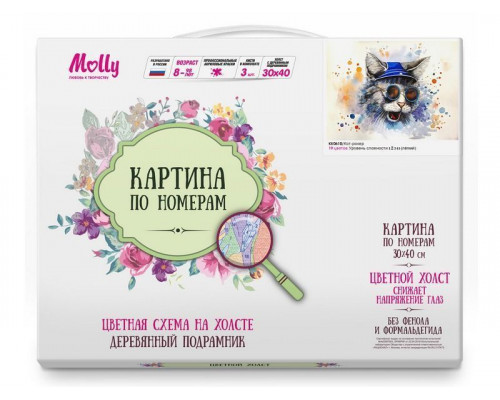 Картина по номерам с цветной схемой на холсте 30х40 Кот-рокер (19 цветов)
