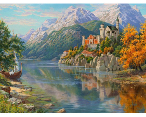 Картина мозаикой с нанесенной рамкой 40х50 И.ПРИЩЕПА. ЗАМОК В ГОРАХ (36 цветов)