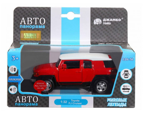 Машина АВТОПАНОРАМА Toyota FJ Cruiser, красный, 1/32, свет, звук, инерция, в/к 17,5*13,5*9 см