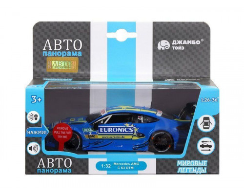 Машина АВТОПАНОРАМА Mercedes-AMG C 63 DTM, синий, 1/32, свет, звук, инерция, в/к 17,5*12,5*6,5 см
